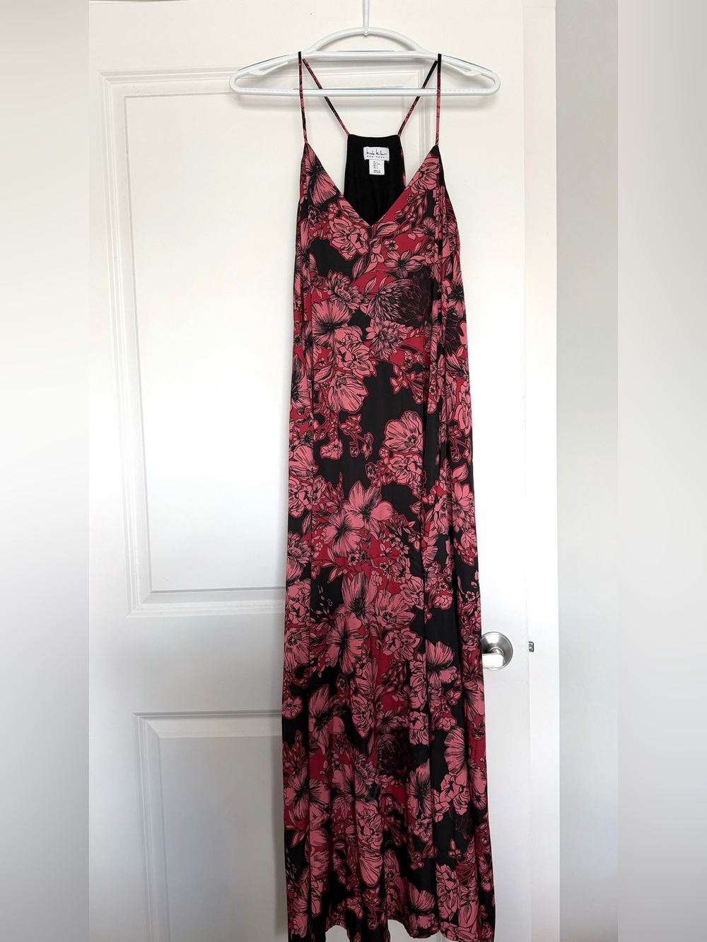 Nicole Miller Black & Rose Floral Slip Maxi Dress